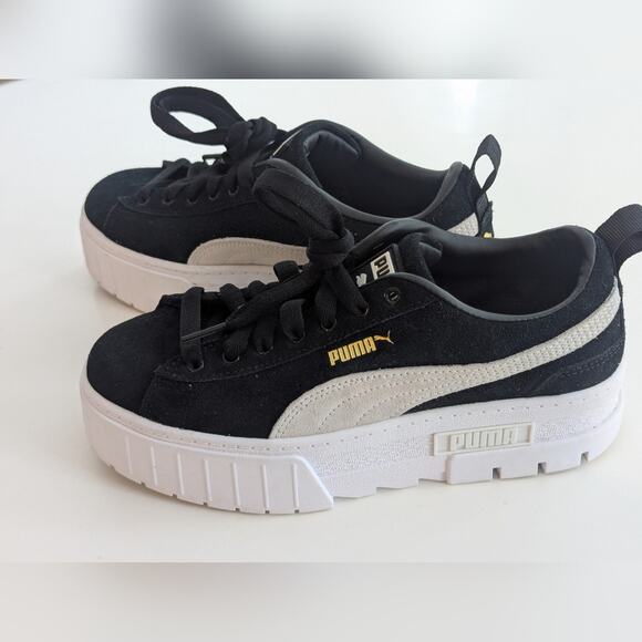 Puma Mayze Women's Chunky Platform Black White Leather Sneakers Trainer, Sz US 7 - Picture 3 of 10